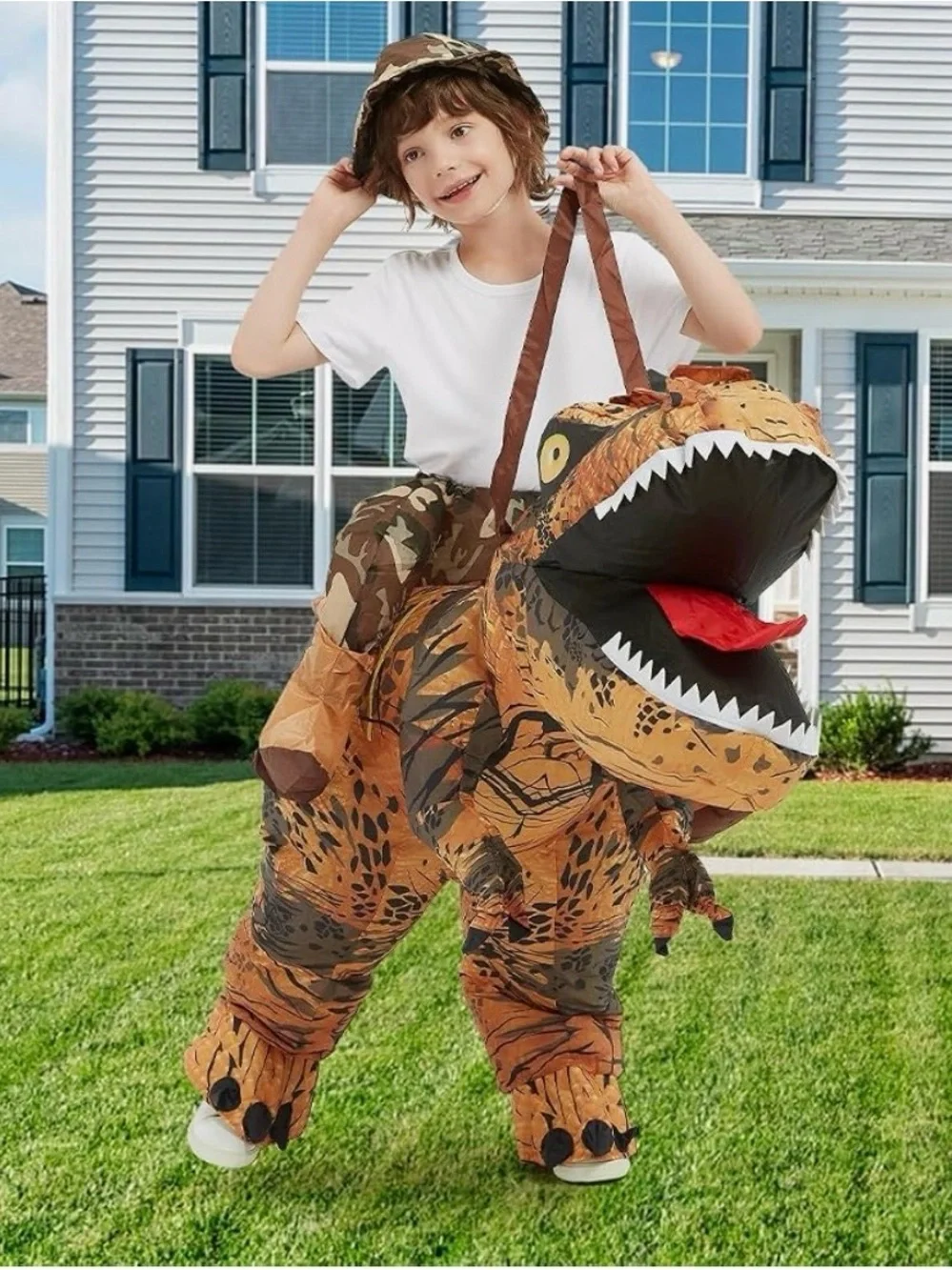 Goosh 48” Kids Medium Brown&Orange Inflatable Dinosaur Ride-On Costume